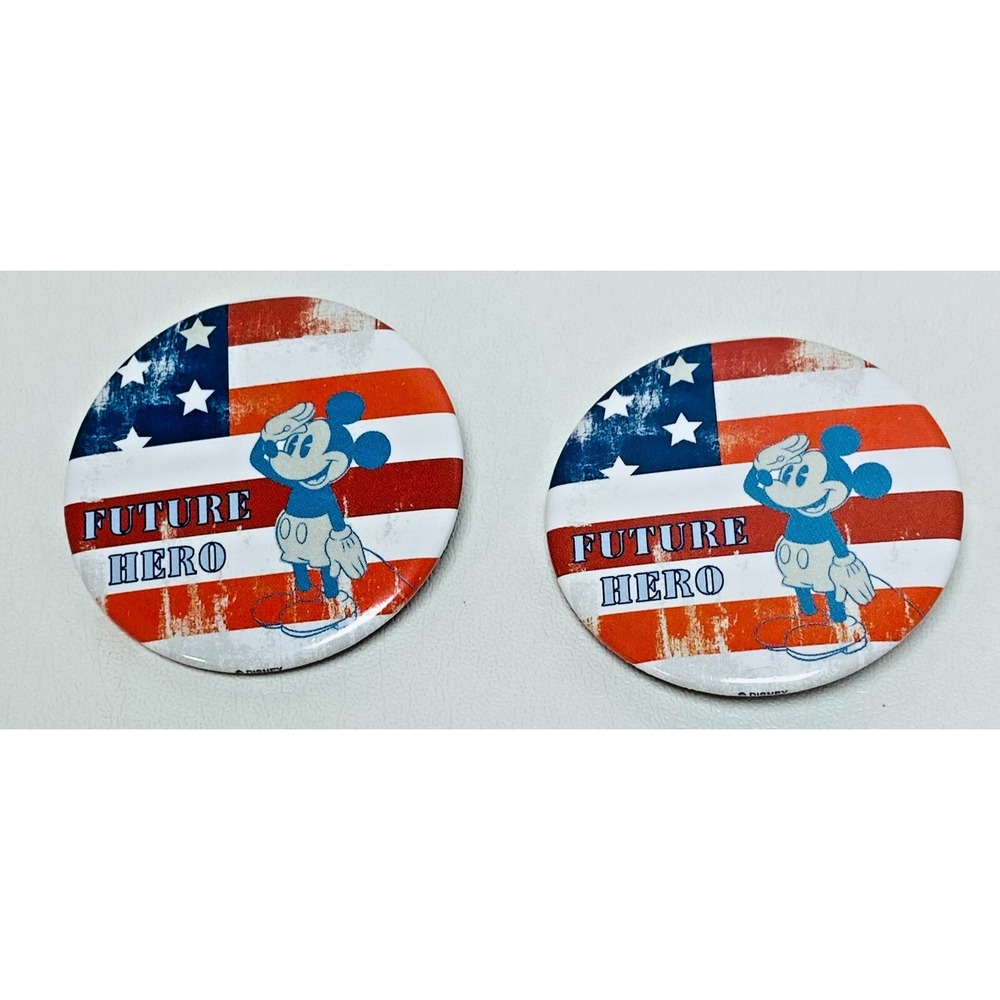 Lot of 2 Future Hero 1-3/4" Button Button Disney Mickey Mouse Fourth of July USA